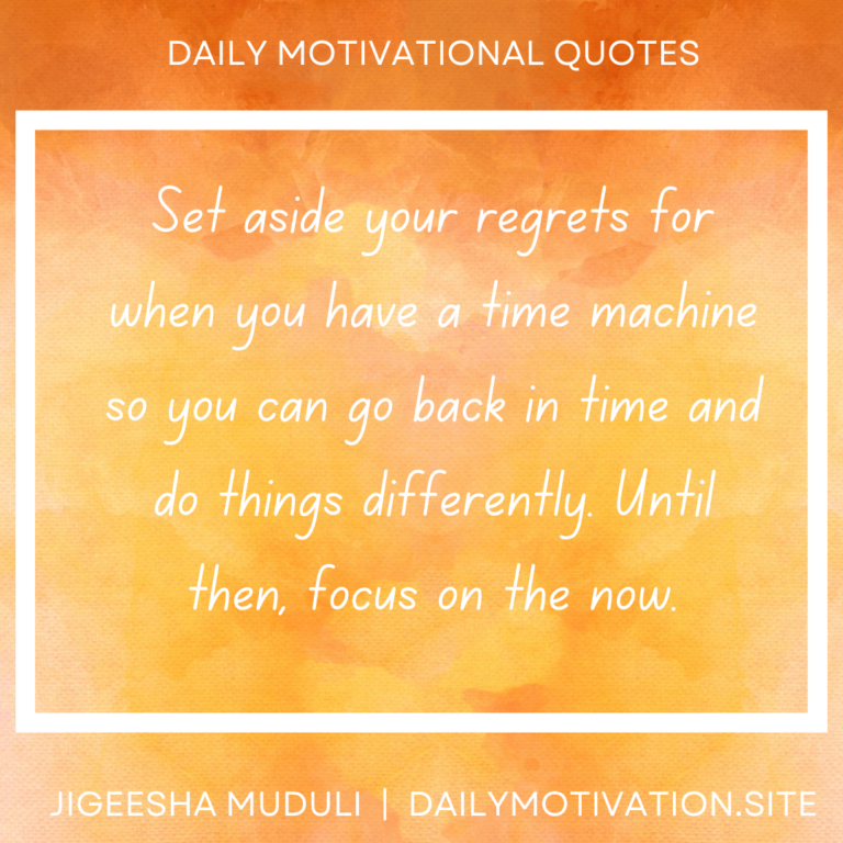 Set aside your regrets for when you have a time machine so you can go back a time and do things differently. Until then, focus on the now. - Daily Motivation