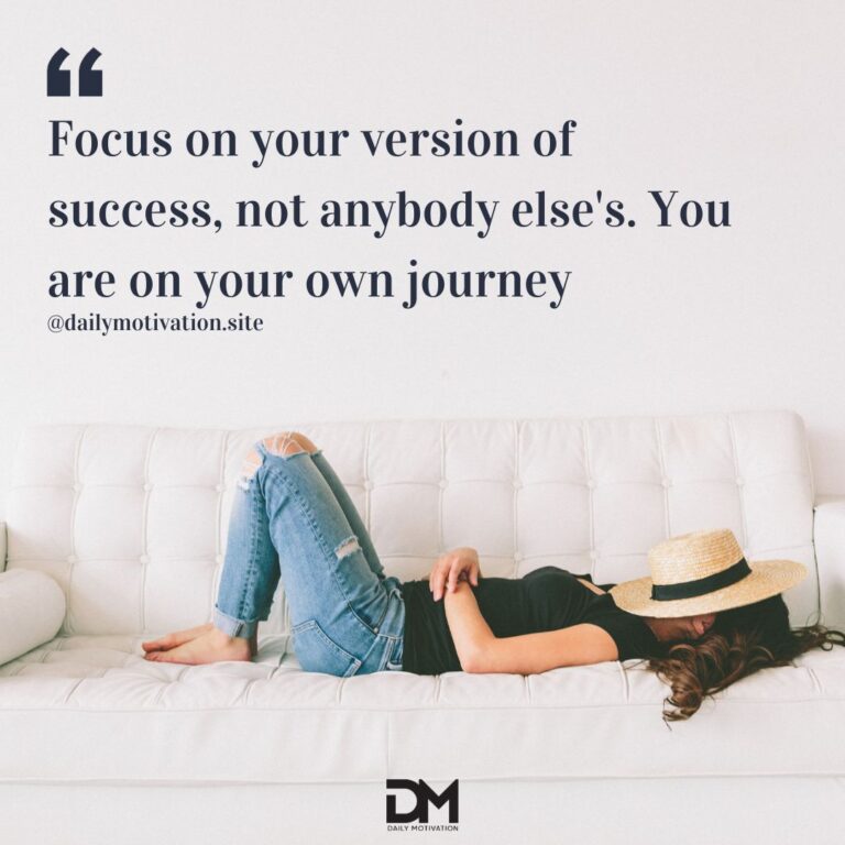 A woman lies on her back with a hat over her face on a white couch. Text reads Focus on your version of success, not anybody else's. You are on your own journey.