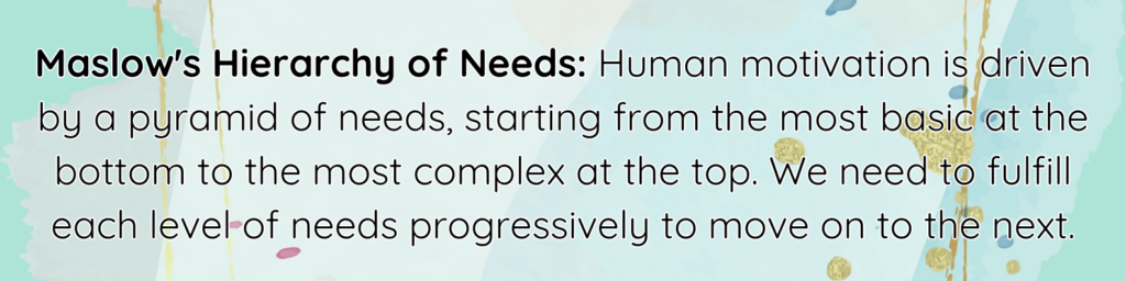 A minty green background with text describing Maslow's Hierarchy of Needs