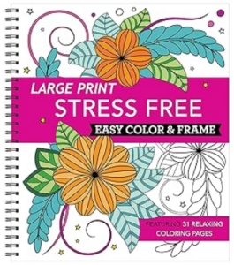 Front cover of Large Print Stress Free Easy Color and Frame Coloring Book