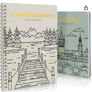 Adult Coloring Book Set of 2 for Relaxation - Inspirational Adventures and Landmarks Scenery For the Spirit of Wanderlust